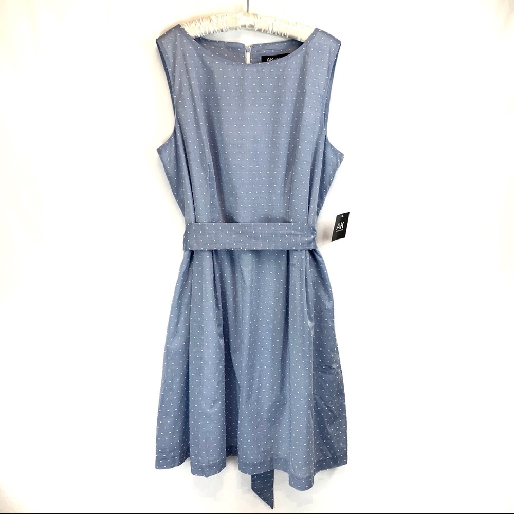 NWT Ann Klein Blue/White Dot Fit & Flare Dress 16